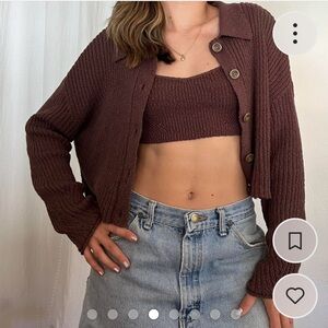 Two piece brown cropped sweater set.    Can worn separately